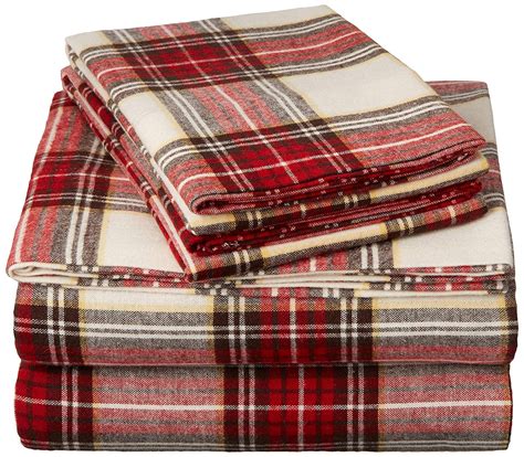 Pinzon Plaid Flannel Sheet Set - Twin Extra-Long, Cream/Red Plaid ...