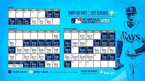 Tampa Bay Rays 2020 Schedule