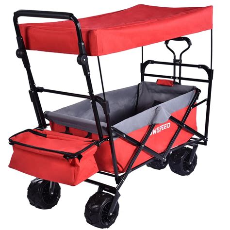 Pull-Along Wagons BEAU JARDIN Red Folding Push Pull Wagon Bundle Canopy ...