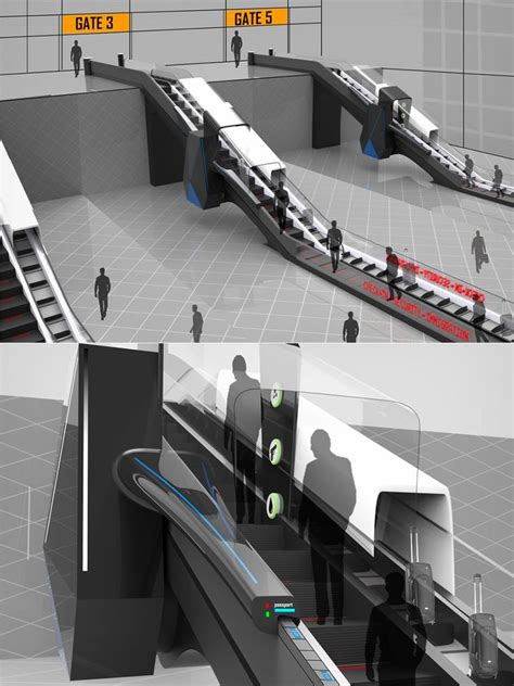 This airport escalator performs a security check as you ride it... | Escalator, Frankfurt ...