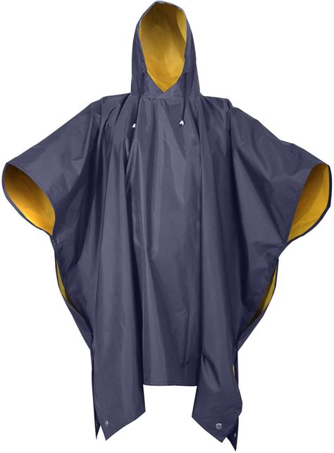 Reversible Waterproof Rain Poncho High Visibility PVC Thick Outdoor Hood & Snaps - Coats & Jackets