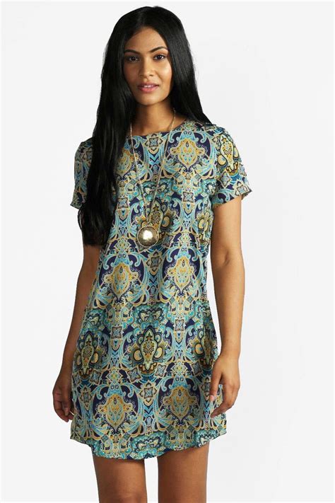 Boohoo Womens Kelly Paisley Print Short Sleeve Shift Dress | eBay