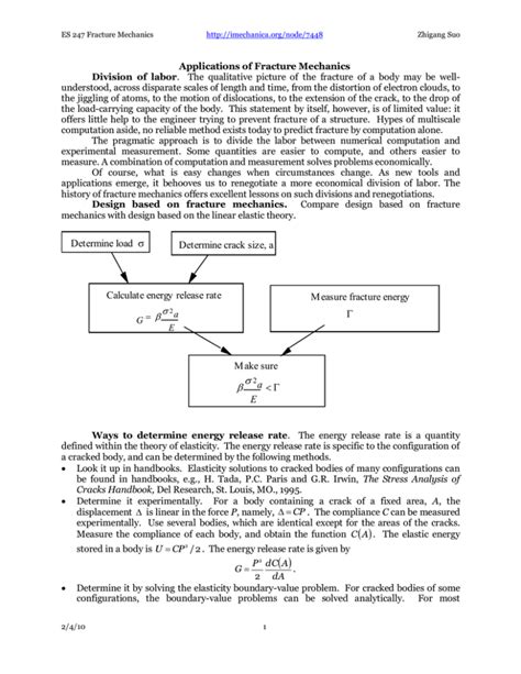 Applications of Fracture Mechanics Division of labor