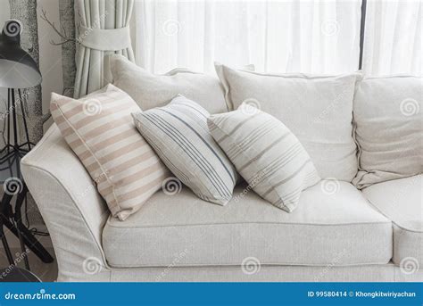 Set of Pillows on White Classic Sofa in Living Room Stock Photo - Image of decoration, luxury ...