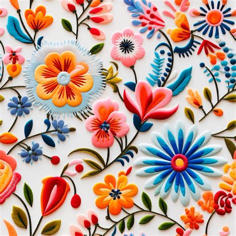 Premium AI Image | Mexican embroidery floral seamless tile with imitation embroidery AI generated