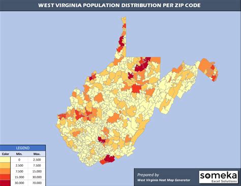 West Virginia Zip Code Map and Population List in Excel