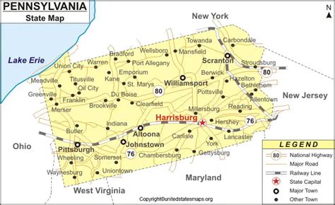 Labeled Pennsylvania Map With Capital and Cities in Pdf