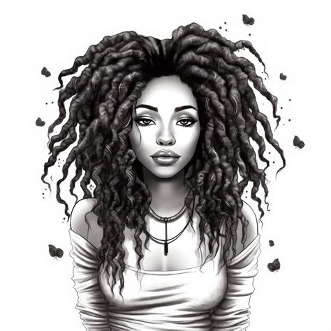 Premium Photo | A young girl with curly hair self love clipart black and white image