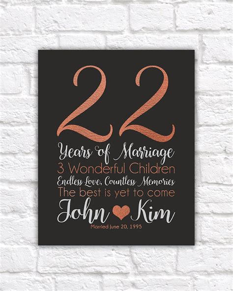 Personalized Anniversary Gifts, 22 Years, Copper Anniversary Style, Wife, Wedding Anniversary ...