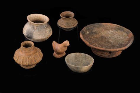 A collection of 6 excavated pre-Hispanic Philippine ritual pottery vessels (palayok)