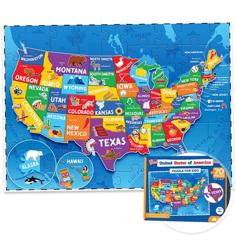 Buy United States Puzzle for Kids - 70 Piece - USA Puzzle 50 States ...