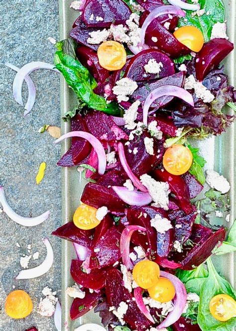 Roasted Beet Salad with Oil Free Lemon Dressing and Vegan Feta (Vegan) - SunnysideHanne