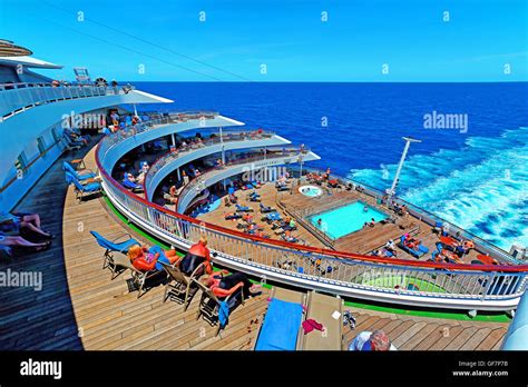 P&O cruise ship Aurora aft terrace pool in the Mediterranean sea Stock ...