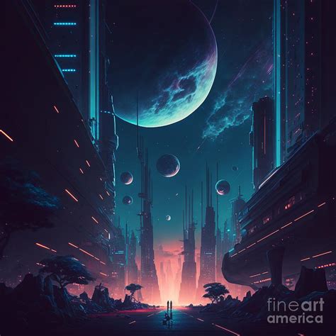 A futuristic city at night Digital Art by Somsong Artist - Fine Art America