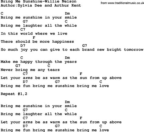 Country Music:Bring Me Sunshine-Willie Nelson Lyrics and Chords