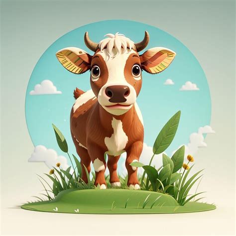 Premium Photo | Cute cow eating grass cartoon vector icon illustration animal nature icon ...