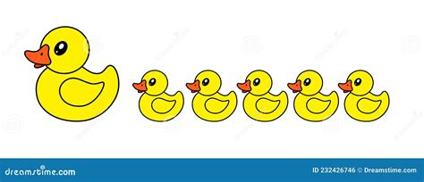 Mother Duck and Ducklings in Row. Cartoon Vector Illustration. Duck ...