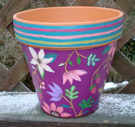 Hand Painted Flower Pot 8 Inch berry Fine Floral Ready to Ship - Etsy | Painted plant pots ...