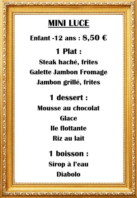 Nos menus – Café Luce Brasserie