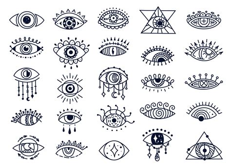 Mystic evil eyes doodles, spiritual turkish eye symbol. Hand drawn ...