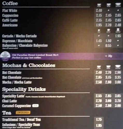 Costa Coffee Menu, Menu for Costa Coffee, Market Street, Manchester ...