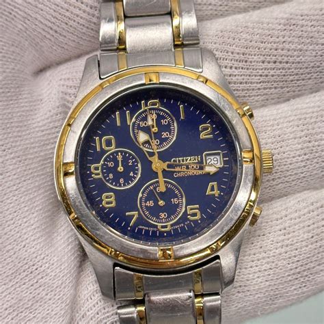 Vintage Citizen Quartz Chronograph Stainless and Gold Trim Men's Watch - Etsy