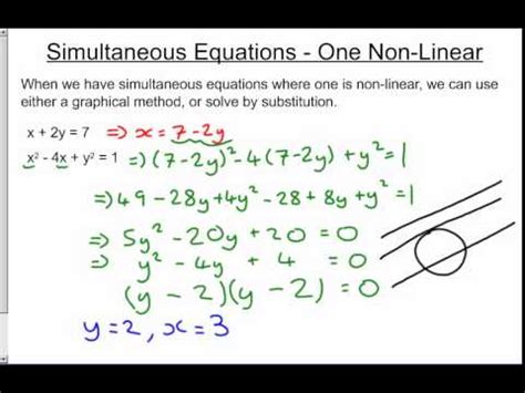 Simultaneous Equations - One Non-Linear - YouTube