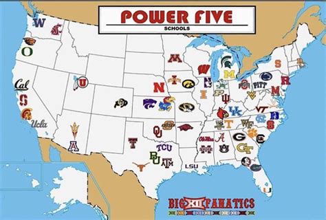 Power Five conferences of American universities. : r/MapPorn