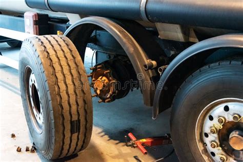 Truck in a tire workshop stock photo. Image of maintenance - 213905058