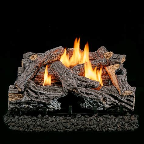 Lost River Ventless Dual Fuel Gas Log Set - 24" Split Bark, Remote ...