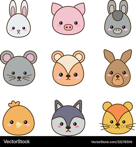 Cute kawaii animals cartoons line and fill style Vector Image