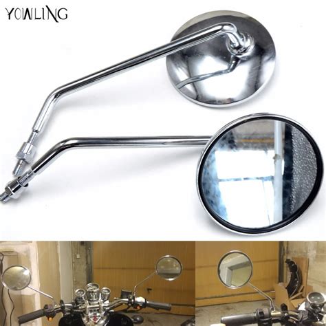 Universal motorcycle mirrors chrome round mirror motorcycle long stem for kawasaki yamaha suzuki ...