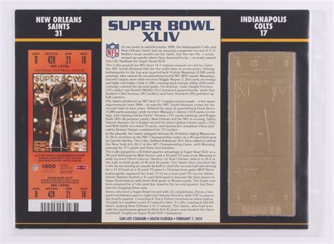 Commemorative Super Bowl XLIV Score Card With 22kt Gold Ticket: Saints ...