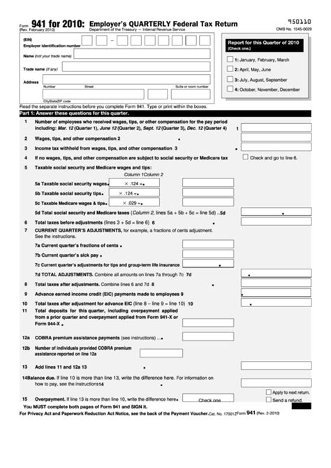 Printable Form 941 - Printable Forms Free Online