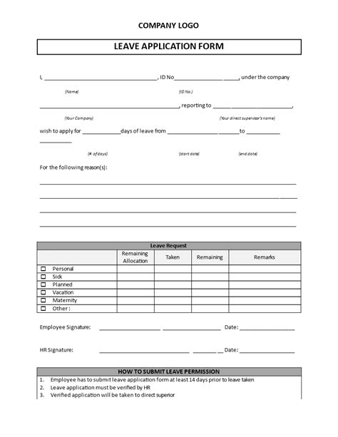 免费 Leave Application Form template | 样本文件在 allbusinesstemplates.com