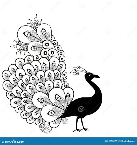 Peacock. Black and Whiteillustration Isolated Background Stock Vector ...