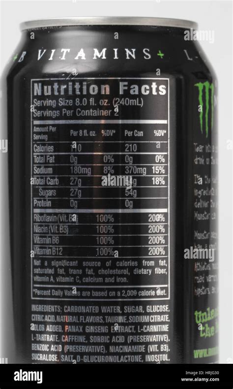 Monster Energy Drink Nutrition Facts Caffeine - Nutrition Pics