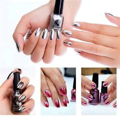 Metallic Mirror Nail Polish Silver Transparent Shining Holographic Mirror Effect Gel Polish Gel ...