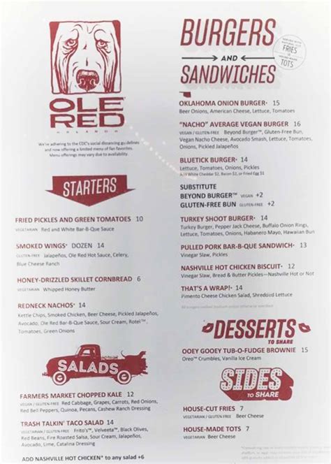 Menu for Ole Red (3627 S Las Vegas Blvd Las Vegas NV, 89109)