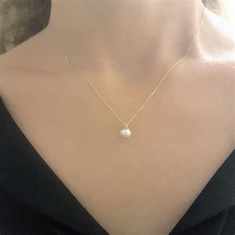 Pearl Pendant Necklace for Women 14K Real Solid Yellow Gold 6mm | Latika Jewelry | Handmade Fine ...