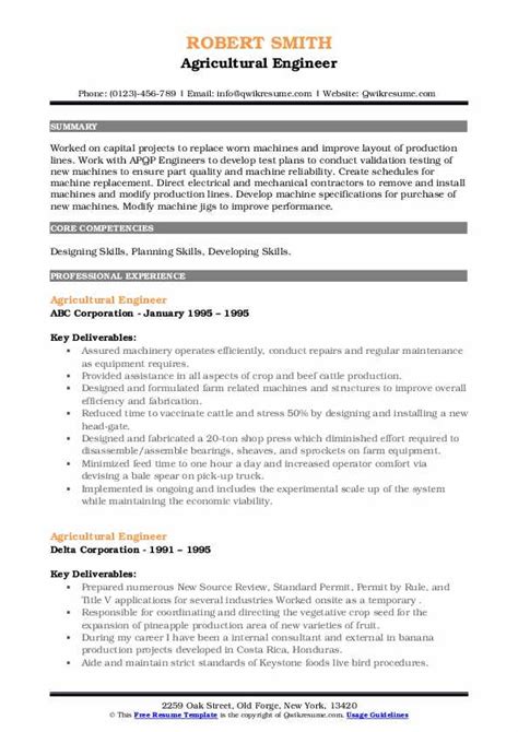 Agricultural Engineer Resume Samples | QwikResume