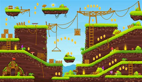 2d arcade game level cartoon jumping platform map 19613883 Vector Art ...