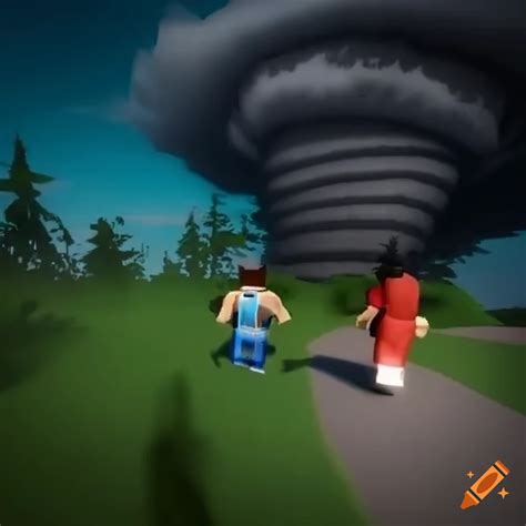 Roblox players running from a tornado in a realistic game on Craiyon