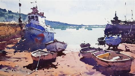 FULL Watercolour Demo - PAINTING LATE AFTERNOON SUN - BOATS ON A BEACH - and contre jour! - YouTube