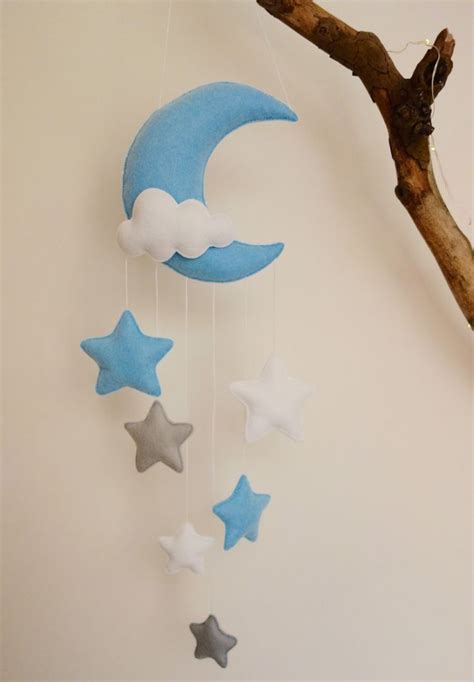 Moon and stars nursery decor (silver grey and baby blue, white) | Stars ...