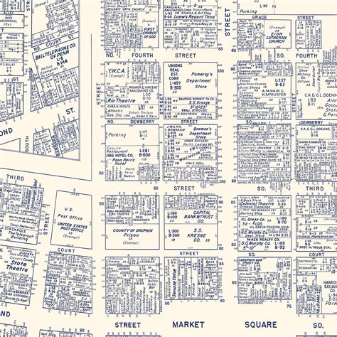 Vintage Map of Harrisburg, PA Business Section 1950 by Ted's Vintage Art