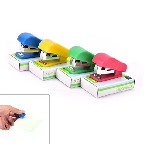 1 set Mini Stapler Candy Solid Color Plastic Fastener Paper Stapler ...