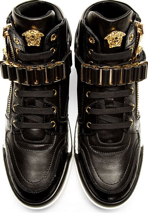 Versace - Black Leather High-Top Sneakers | Sneakers men fashion ...