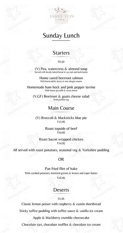 Menu at Assheton Arms pub & bar, Chatburn, Top Row