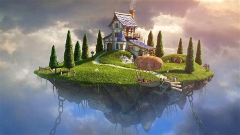 Floating Fantasy House HD Wallpaper by Vladimir Kostuchek